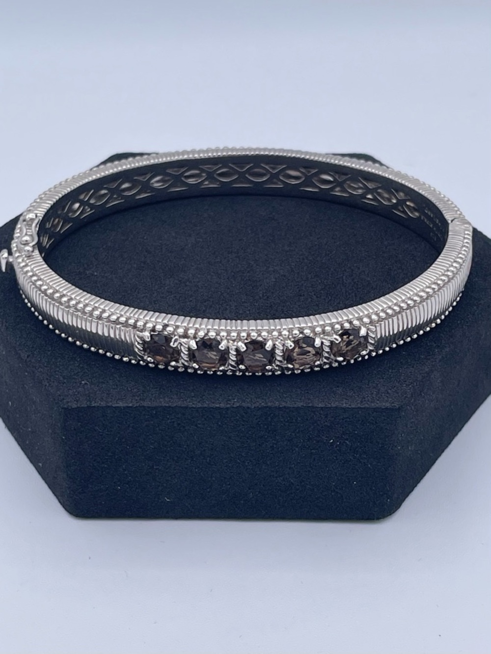 Judith Ripka Sterling Silver 925 Smoky Quartz Hinged Oval Bangle Bracelet 31.9g